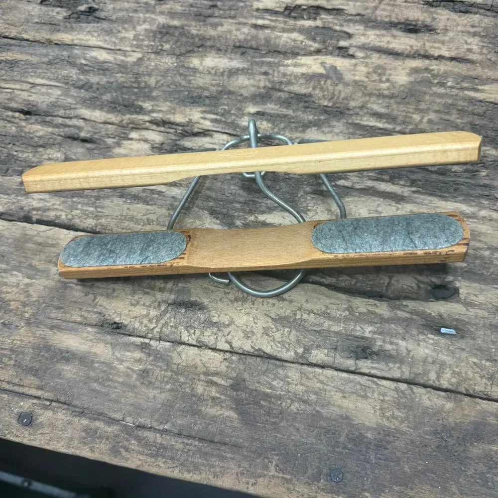 Lot 2 Vintage Wood Clamp Pants Hangers Montrose USA Gray Felt Pad Mid Century